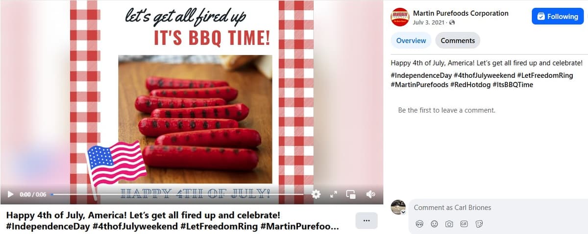 Martin Purefoods 4th of July BBQ Time social media campaign content