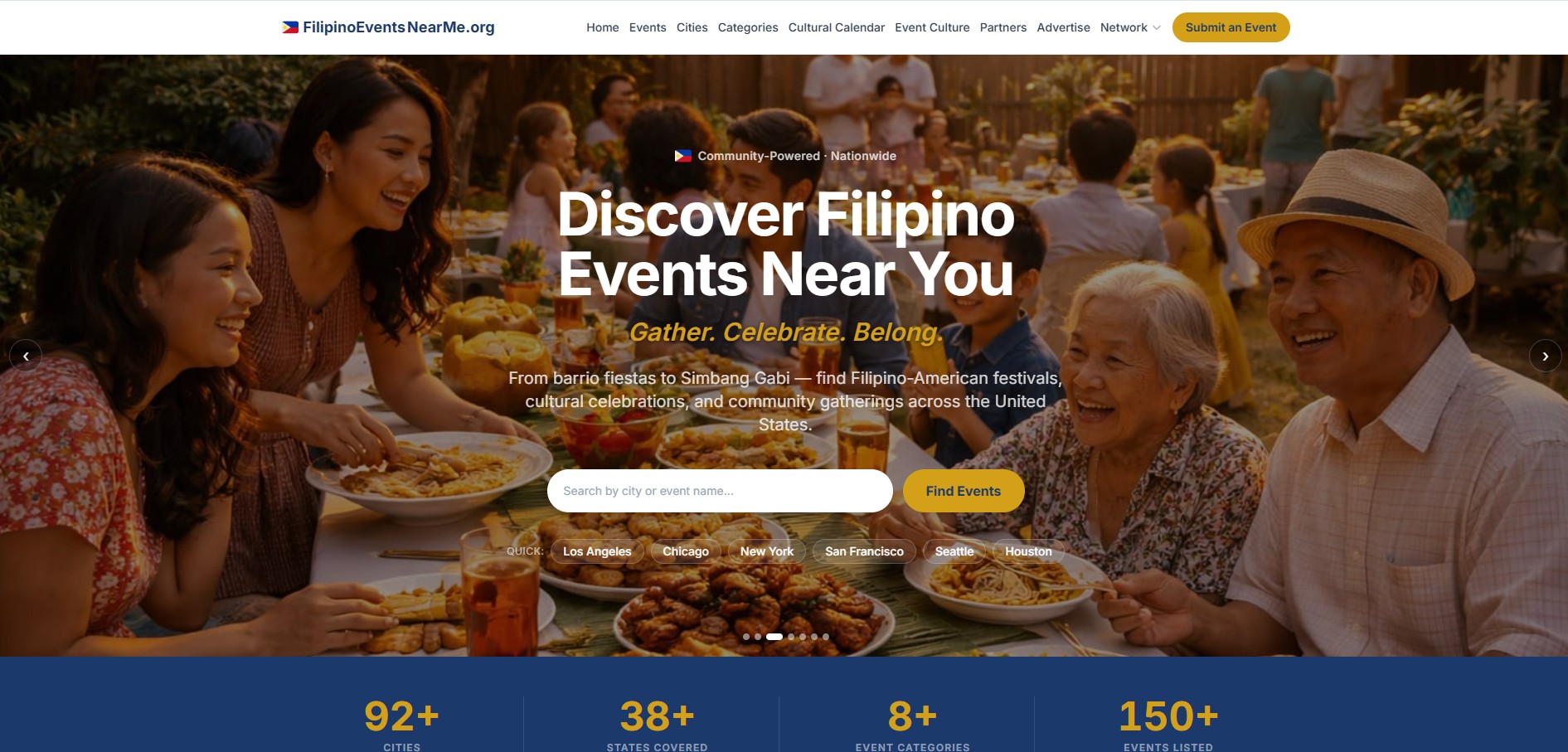 FilipinoEventsNearMe.org homepage — The Community-Powered National Filipino Events Calendar