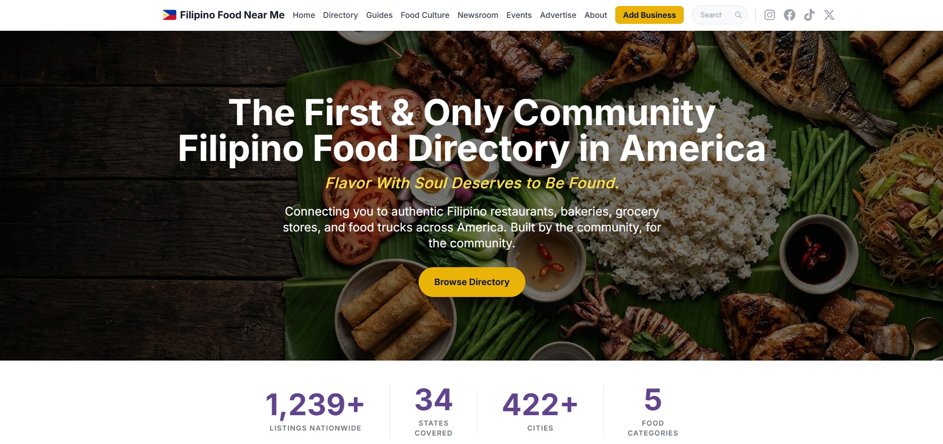 FilipinoFoodNearMe.org homepage — The First Community Filipino Food Directory in America